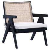 Artadi Antique Black Frame with Natural Rattan and White Fabric Occasional Chair